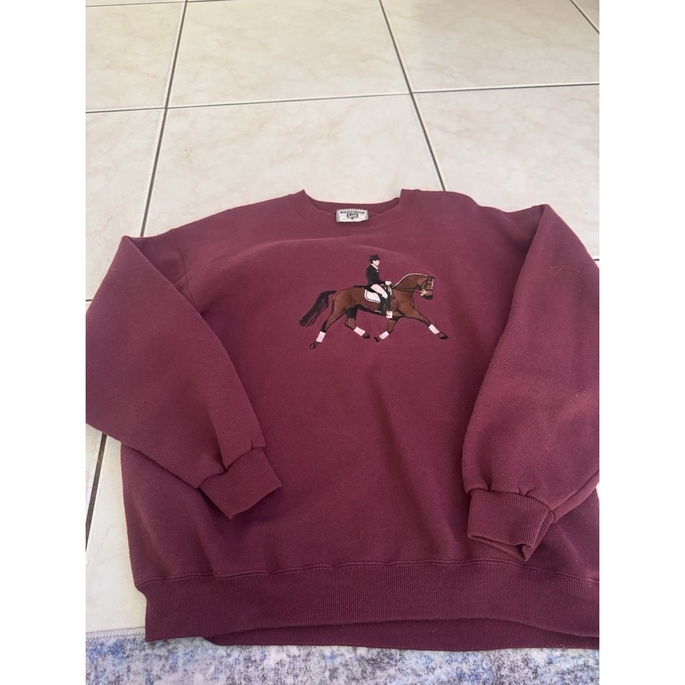 Vintage Lee Sports Embroidered Horse Equestrian Sweatshirt Adult M USA Burgundy